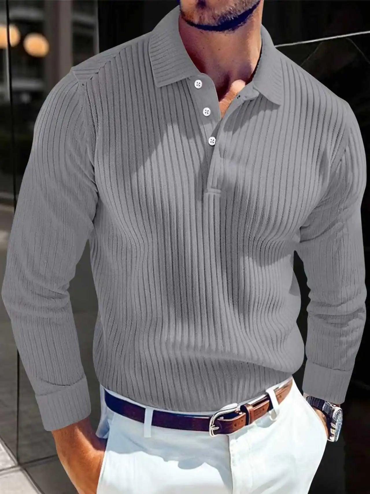 ONORA Luxury Striped Polo Shirt — Premium Long Sleeve