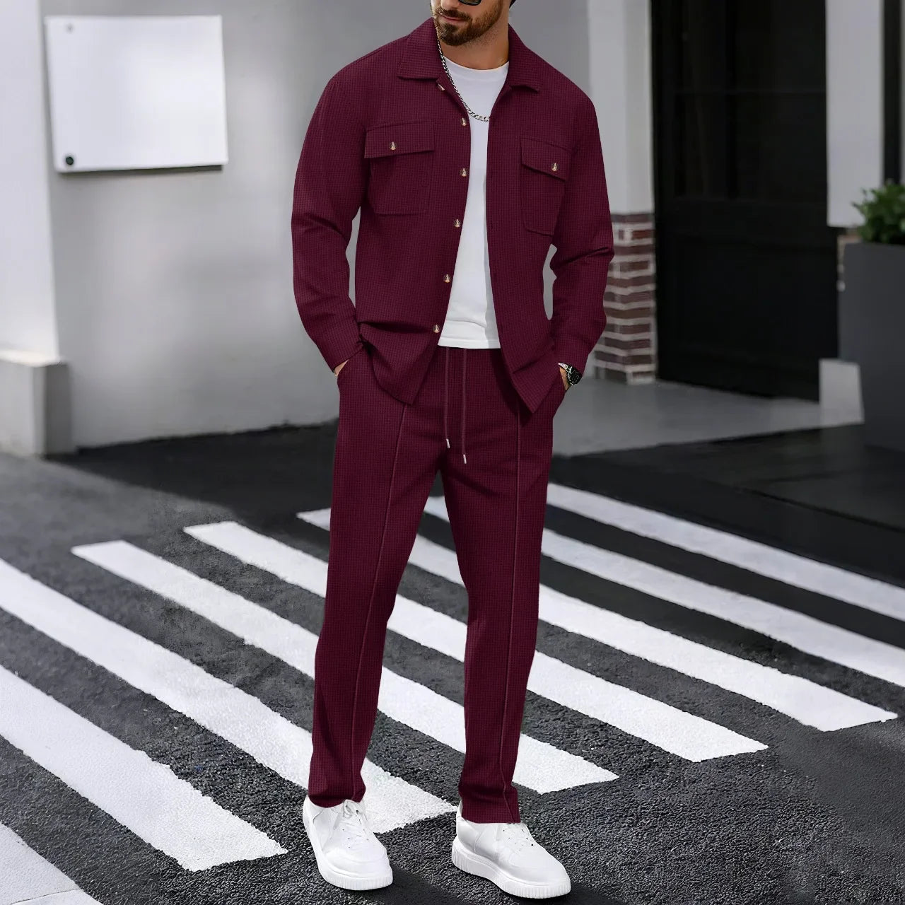 ONORA Waffle Texture Co-ord Set — Luxury Matching Jacket & Pants
