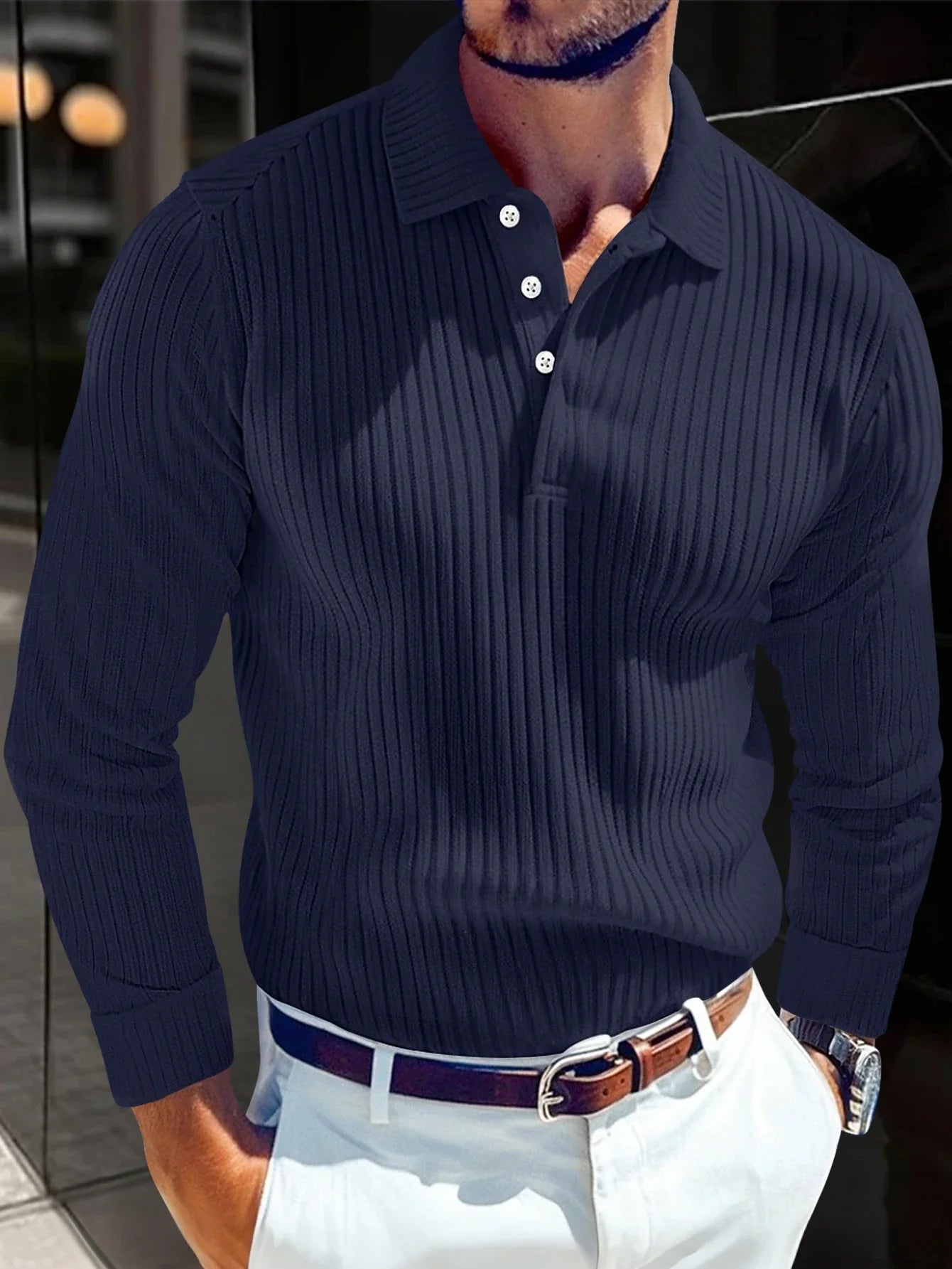 ONORA Luxury Striped Polo Shirt — Premium Long Sleeve