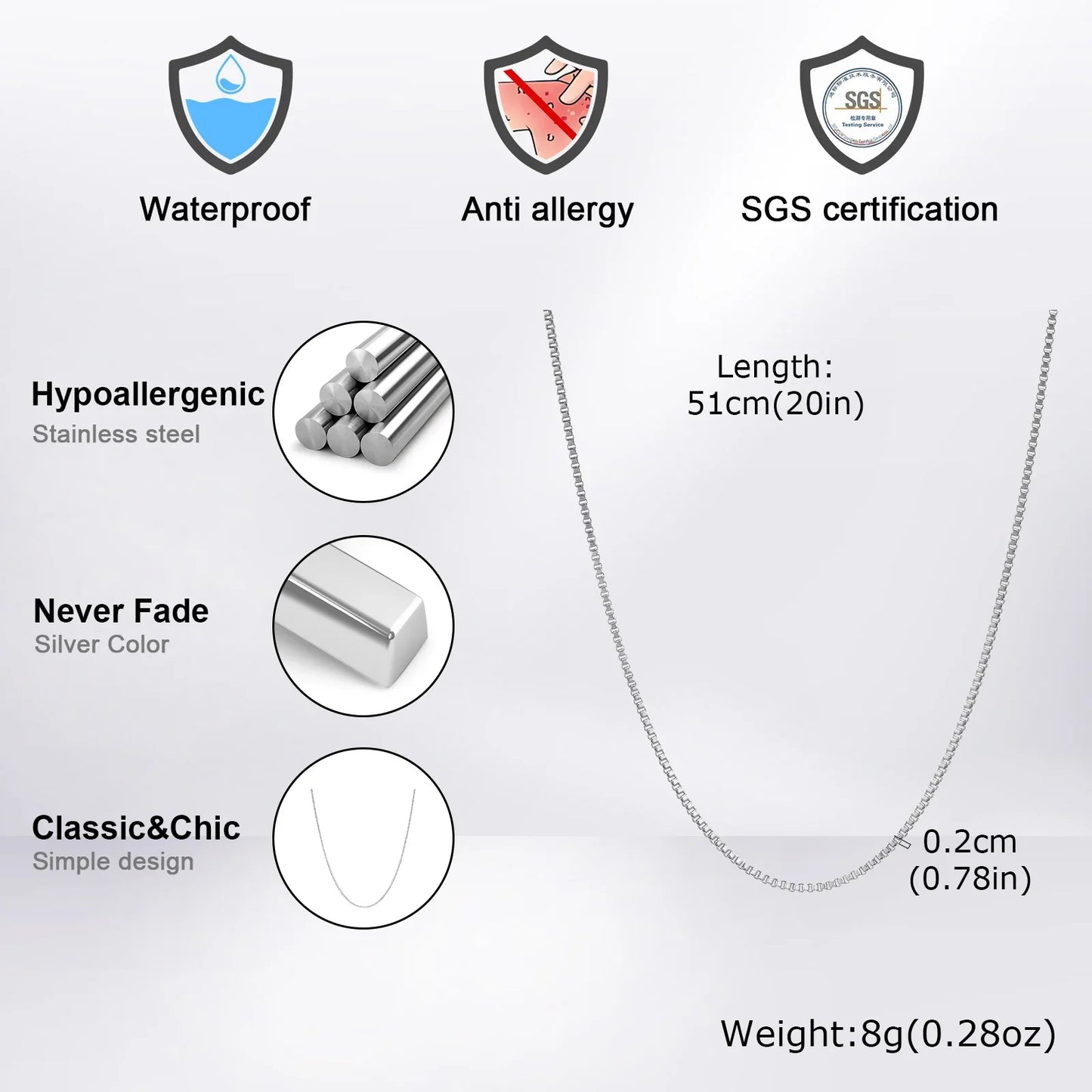 ONORA Box Chain Necklace — Premium Stainless Steel Men's Jewellery